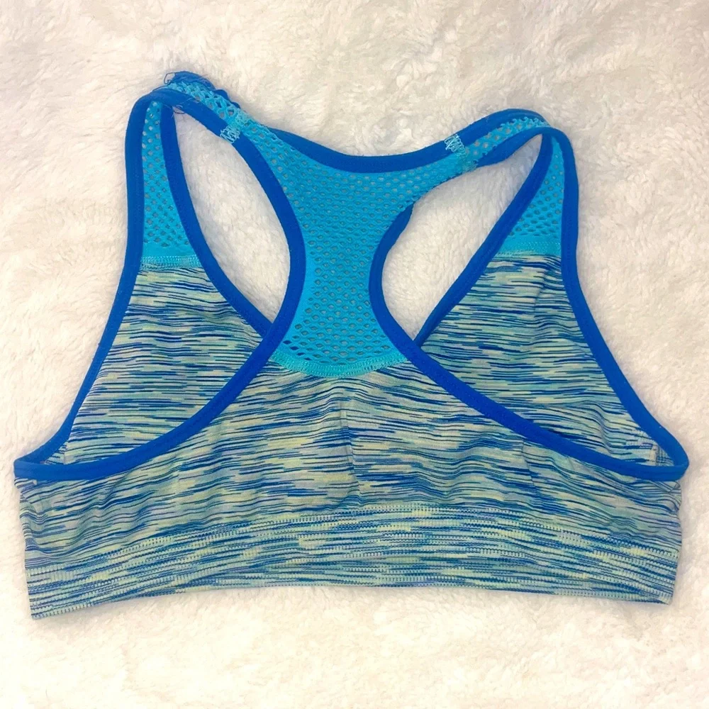 Justice Girls sports bras. 3 bras (1 unbranded). Green, gray, emojis Size L girl